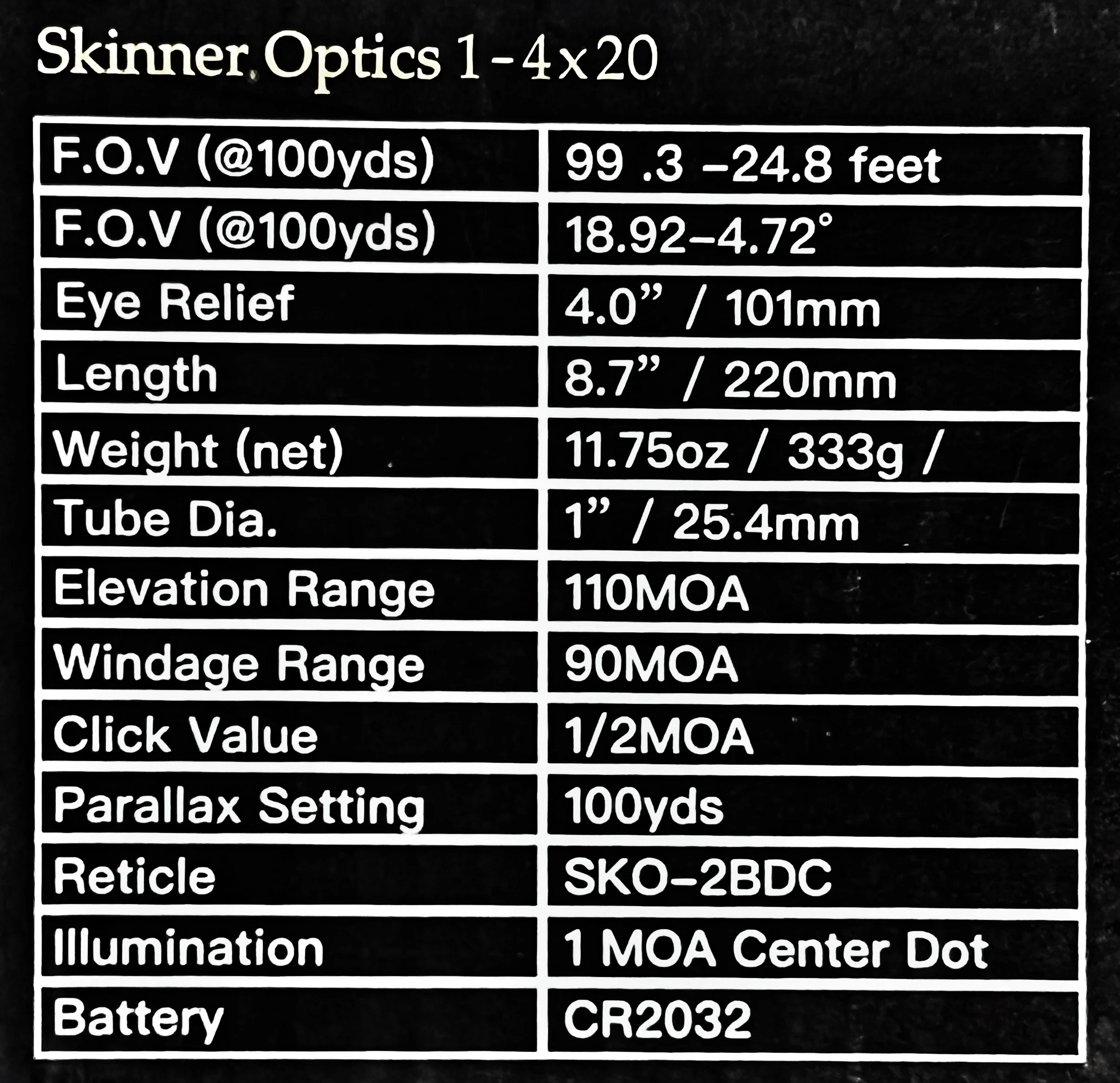 Skinner Optics Scope 1-4 X 20 - Image 3